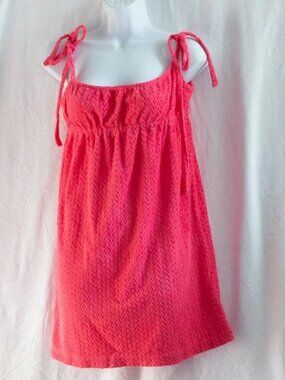 VGT Y2K Juicy Couture Hot Pink Terry Cloth Dress 3D Hearts USA Beach Cover Sz S